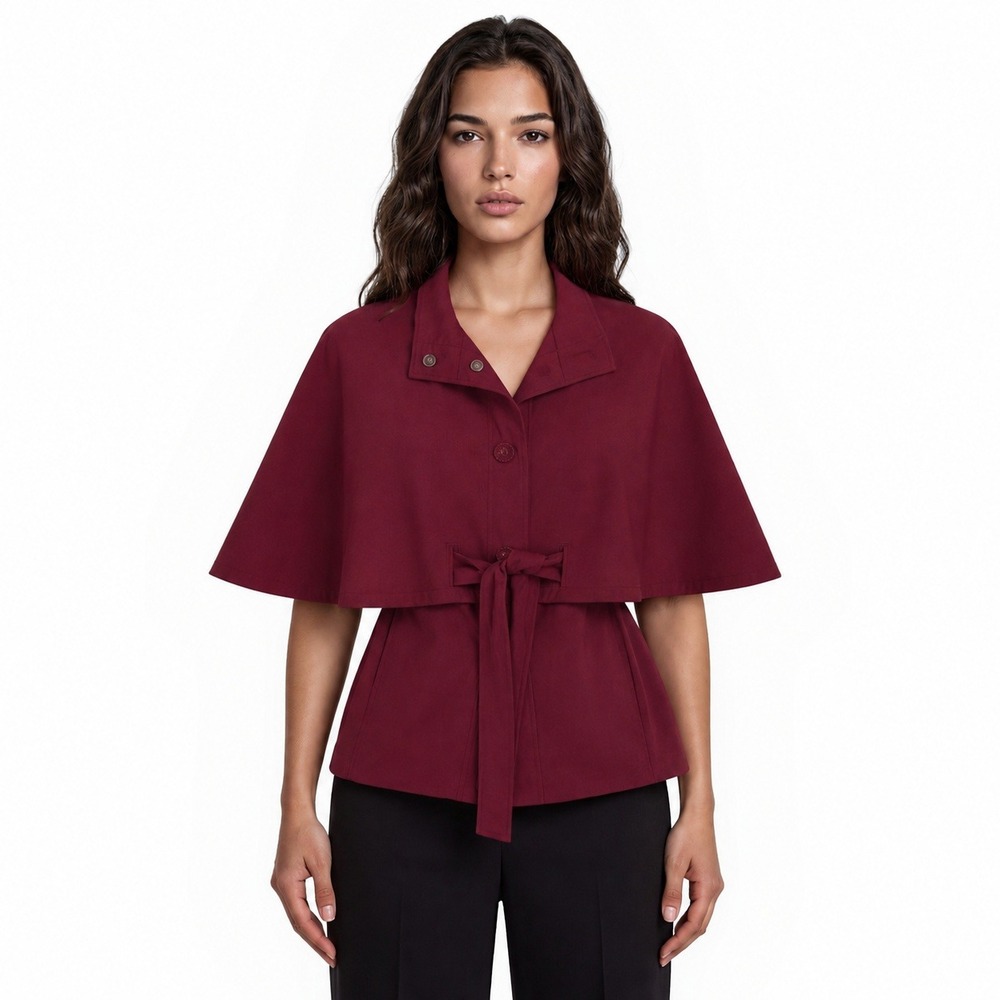 Betsey Johnson Capelet Jacket Coat Women's Size Small Burgundy Belted
Rain Vtg